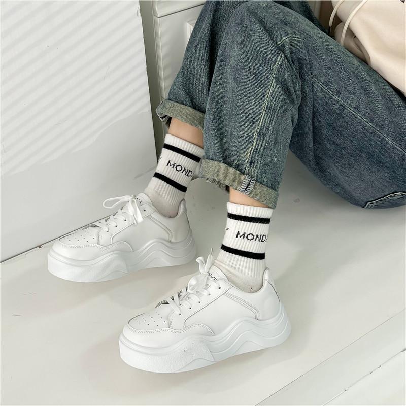 PINOYPEDS Women's Shoes Thick-soled White Shoes Women's 2024 New Spring Spring Popular Trendy Brand Sports White Shoes Footwear Walking Shoes