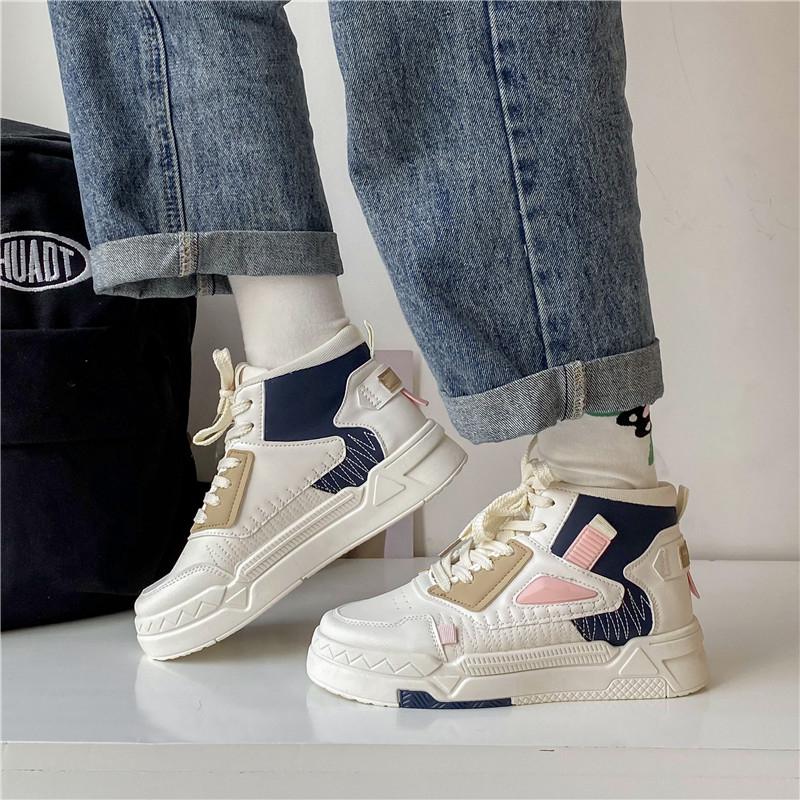 Pinoypeds 2024 Korean Fashion Style Women's shoes casual trainer high top sport calfskin breathable Lightweight Closed Walking Shoes Girl Footwear Athletic Running Runner Training Sports Shoes Sneakers