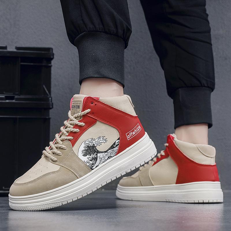 2024 Spring New High-top Sports Shoes Trendy All-match Casual Canvas Shoes Small White Mid-top Heightening Men's Shoes Boy Athletic