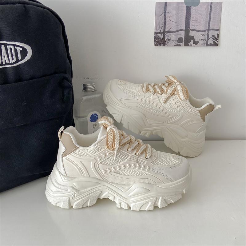 Wheat ear dad shoes for women ins trendy spring and autumn hot 2024 new breathable versatile thick bottom heightening white sports shoes Foot Wear Walking Shoes