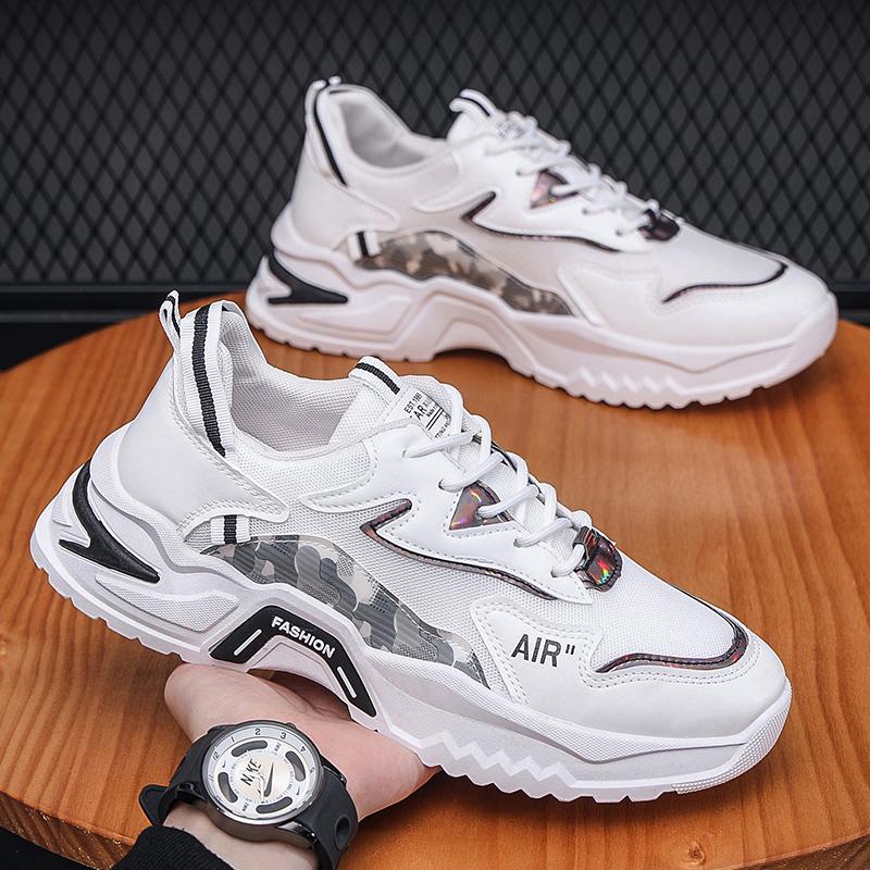 Men's spring all-match leisure shoes for teenagers running travel sports men's thick sole heightened white daddy trendy shoes Sports Shoes Runner