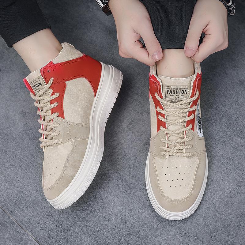 2024 Spring New High-top Sports Shoes Trendy All-match Casual Canvas Shoes Small White Mid-top Heightening Men's Shoes Boy Athletic