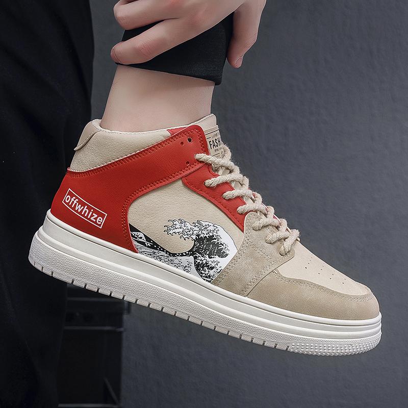 2024 Spring New High-top Sports Shoes Trendy All-match Casual Canvas Shoes Small White Mid-top Heightening Men's Shoes Boy Athletic