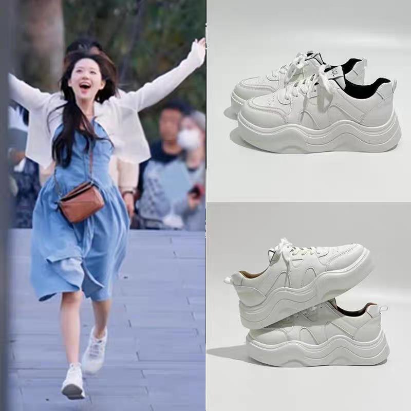 PINOYPEDS Women's Shoes Thick-soled White Shoes Women's 2024 New Spring Spring Popular Trendy Brand Sports White Shoes Footwear Walking Shoes