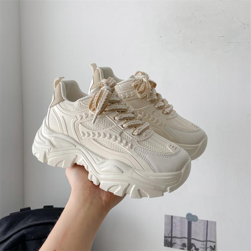 Wheat ear dad shoes for women ins trendy spring and autumn hot 2024 new breathable versatile thick bottom heightening white sports shoes Foot Wear Walking Shoes